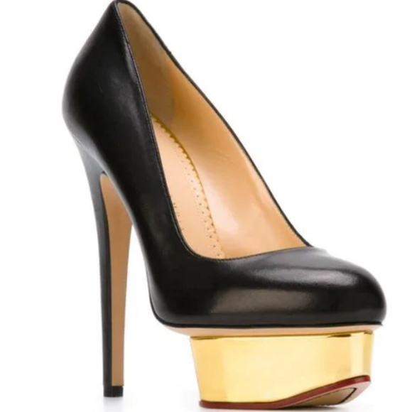 Charlotte Olympia Black Leather Dolly Pumps Sz 40 - Picture 1 of 8